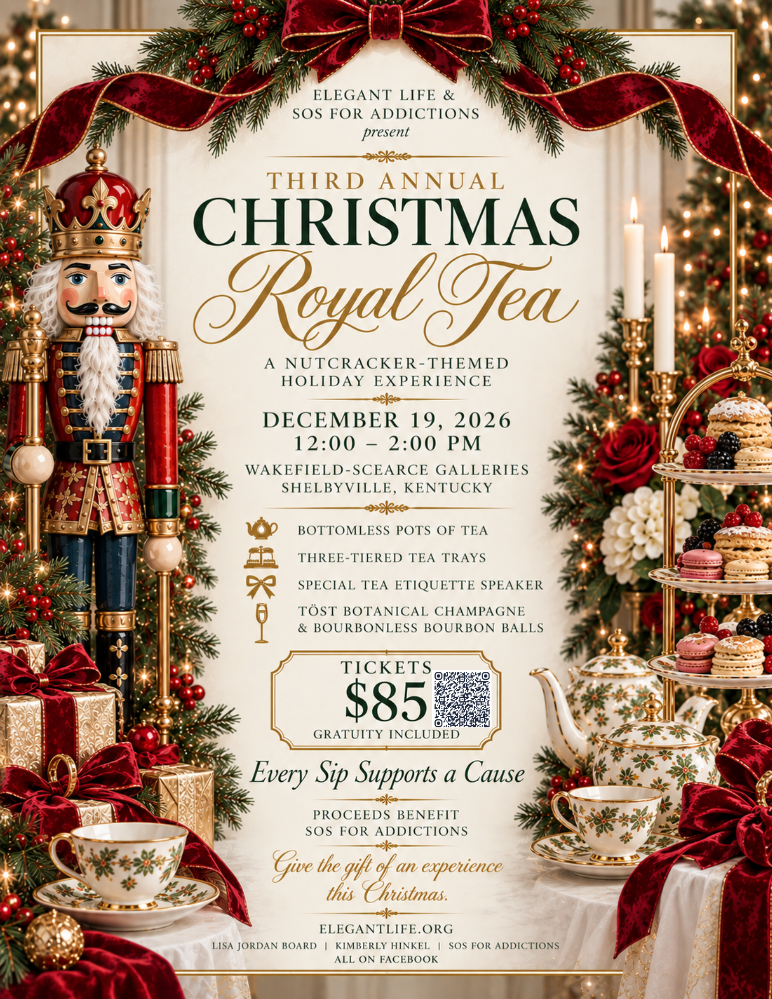 Third Annual Christmas Royal Tea invitation: December 19, 2026, noon to 2 p.m.; tickets $85, gratuity included