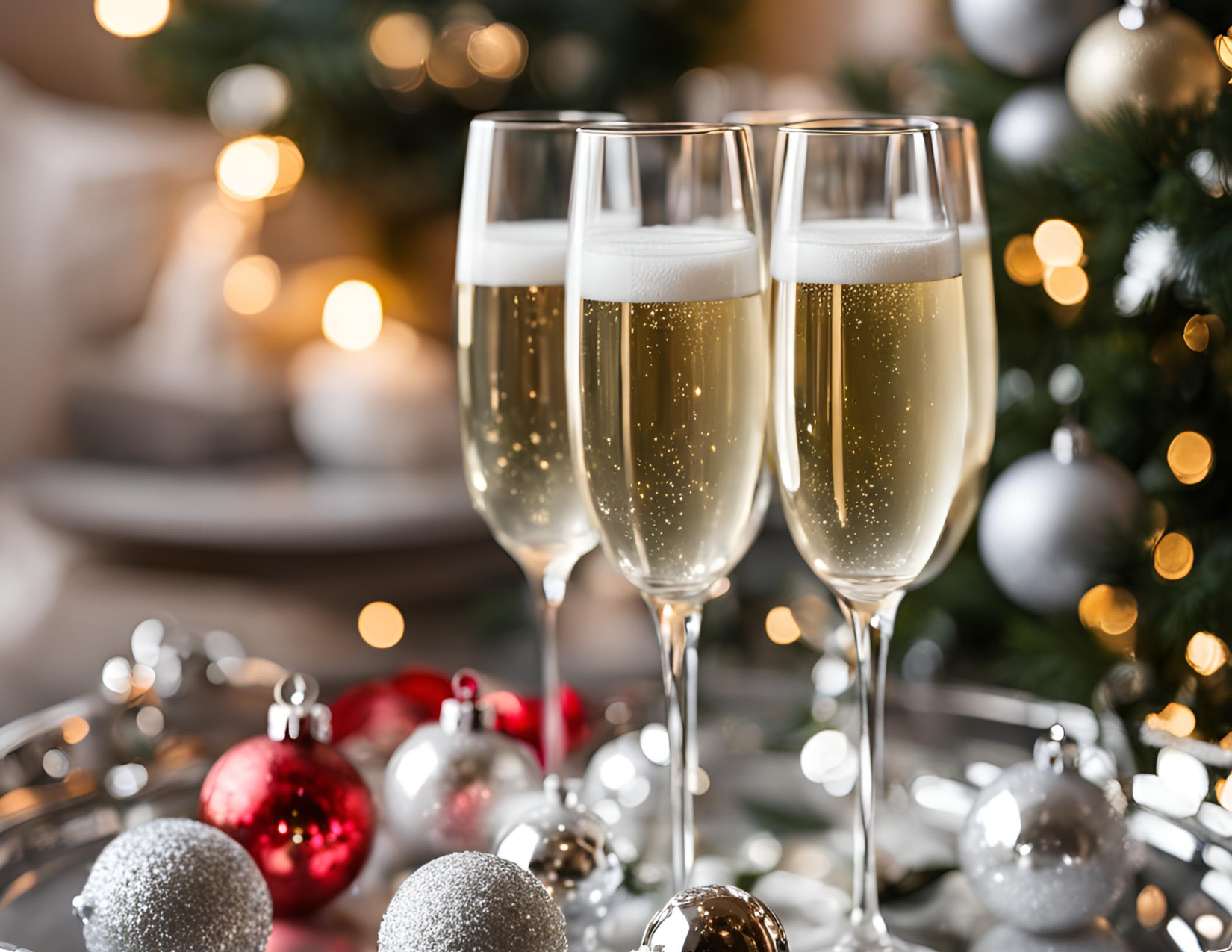 Sparkling spiritless champagne in festive flutes