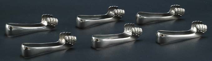 Set of Six Silverplate Asparagus Tongs