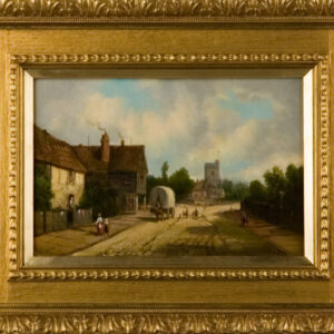 English Oil on Canvas of Village Street Scene