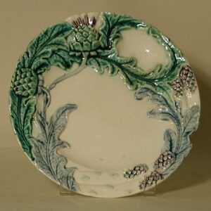 Antique Majolica Artichoke & Asparagus Plate