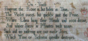 English Needlework Antique Sampler "On Youth"