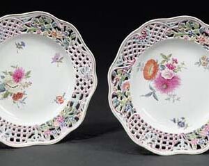 Pair of 9" Antique Reticulated Dresden Plates