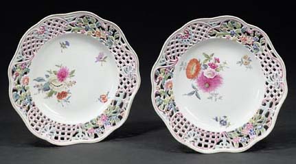 Pair of 9" Antique Reticulated Dresden Plates