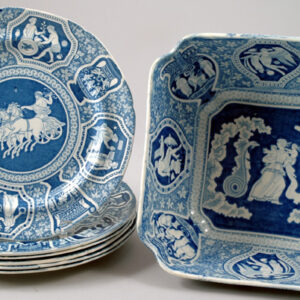 English Antique 7 Piece Blue & White China Set