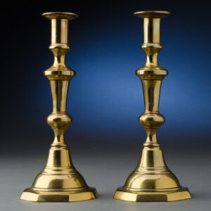 9" Brass Candlesticks with Octagonal Bases