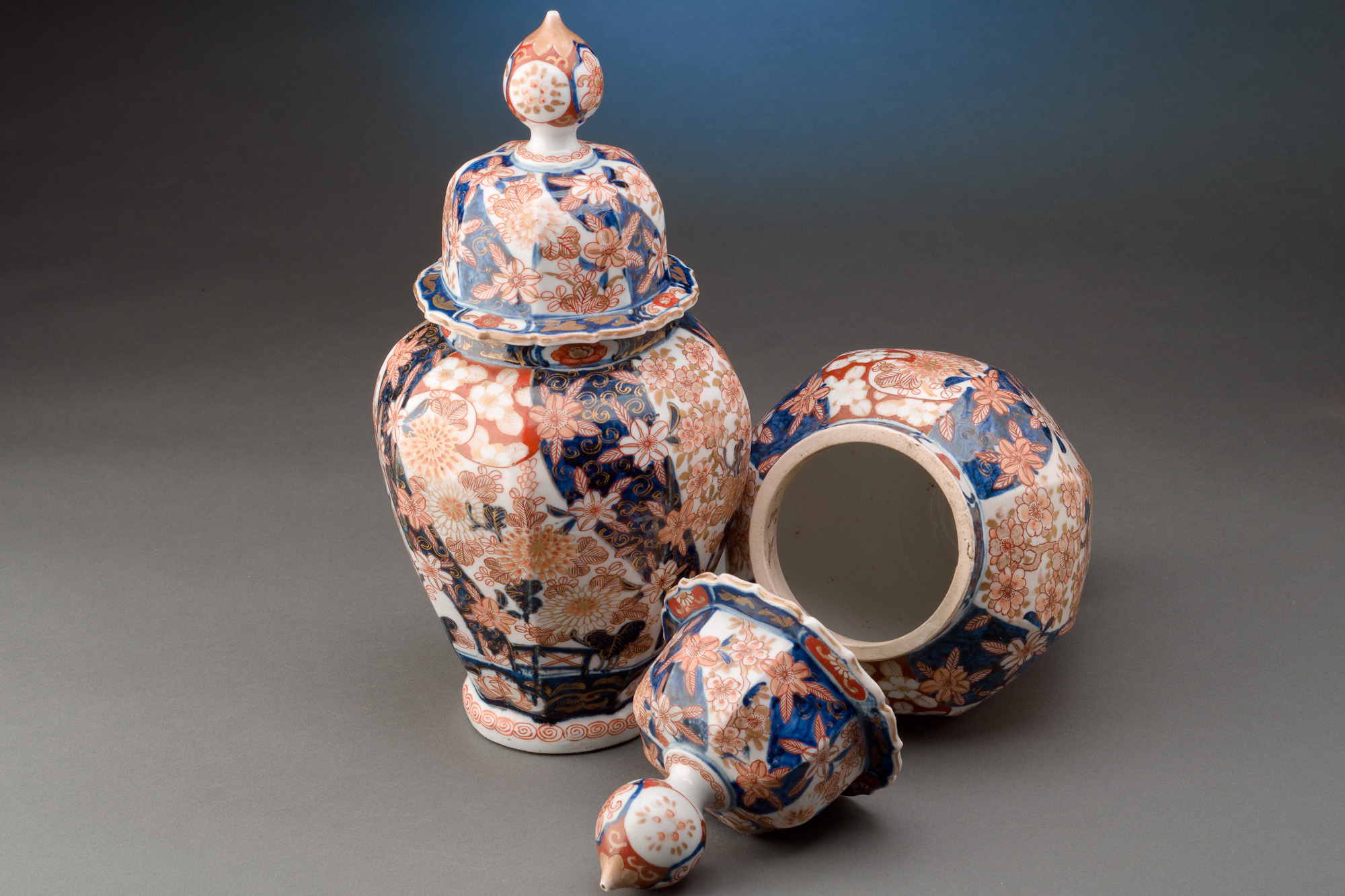 Pair of 13½" Imari Vases with Lids - Image 2