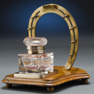 Walnut Inkwell with Brass Horseshoe Pen Holder