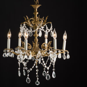 French Brass and Crystal Chandelier