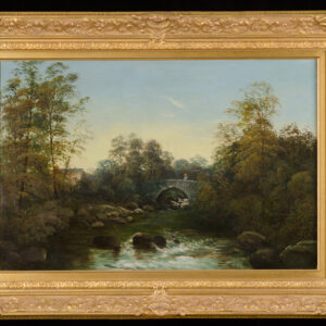 Bridge Over River Scene by R. Allen