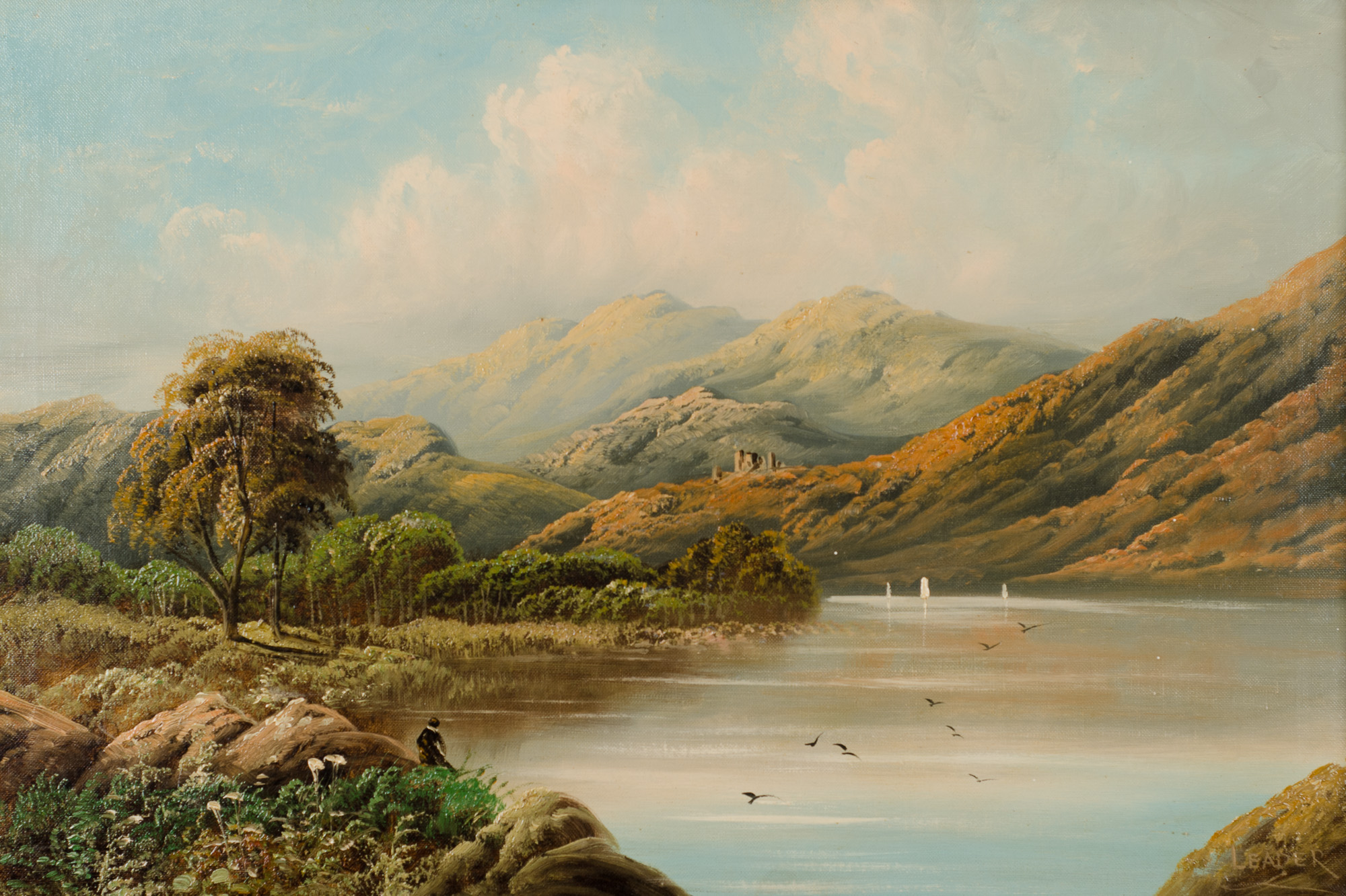 Pair of Oil on Canvas Mountain and Lake Scenes - Image 2