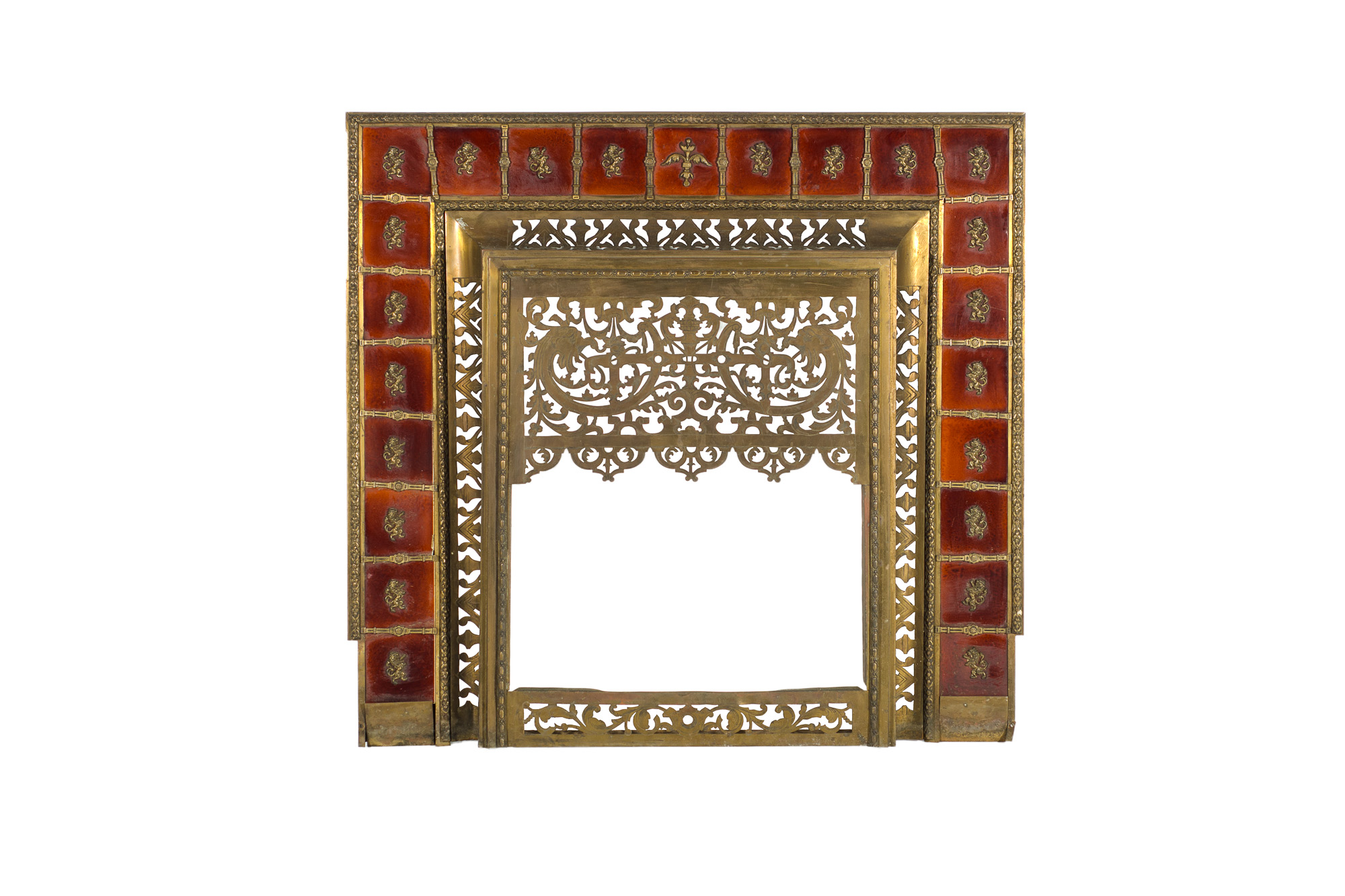 Tile and Brass Fireplace Surround