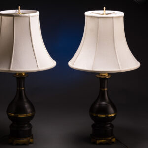 A Pair Brass Oil Burning Lamps Wired